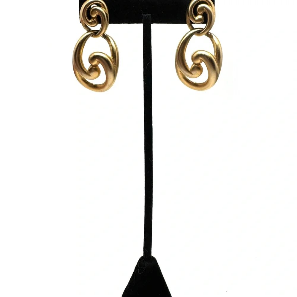 Vintage Goldtone Swirl Drop Doorknocker Earrings